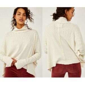 Free People Moon Daisy Thermal Mock Neck Oversized Cropped Shirt Top Women Large